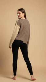 Load image into Gallery viewer, Women Button -Up Cardigan Sweater in Brown & Beige Contrasting