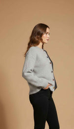 Load image into Gallery viewer, Women Button -Up Cardigan Sweater in Light Grey & Dark Grey Contrasting