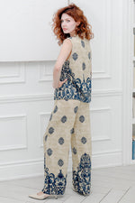 Load image into Gallery viewer, Women Two Pcs Pants Set in Navy Prints