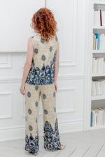 Load image into Gallery viewer, Women Two Pcs Pants Set in Navy Prints