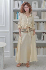 Load image into Gallery viewer, Women's Casual Shirt Long Sleeves with Tie- Front In Beige