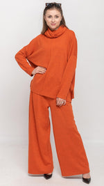 Load image into Gallery viewer, Knitted Wide Leg Pant in Heathered Orange