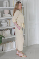 Load image into Gallery viewer, Women's Casual Pants , with Tonal Embroidery on Leg Opening In Beige