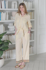 Load image into Gallery viewer, Women's Casual Pants , with Tonal Embroidery on Leg Opening In Beige