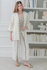 Load image into Gallery viewer, Women's Casual Open- Front Top with Wide 3/4 Sleeves In Cream