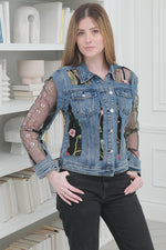 Load image into Gallery viewer, Vintage Denim Jacket with Stylish Floral Embroidery Detailing