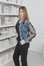 Load image into Gallery viewer, Vintage Denim Jacket with Stylish Floral Embroidery Detailing
