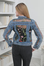 Load image into Gallery viewer, Vintage Denim Jacket with Stylish Floral Embroidery Detailing