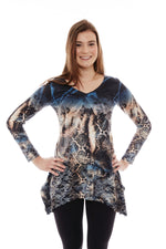 Load image into Gallery viewer, Buy Women's Long Sleeve V-Neck Mesh Printed Tops Online - Nikky Apparels