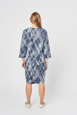 Load image into Gallery viewer, Buy White & Blue Print Long Sleeve Midi Dresses Online - Best Price - Nikky Apparels