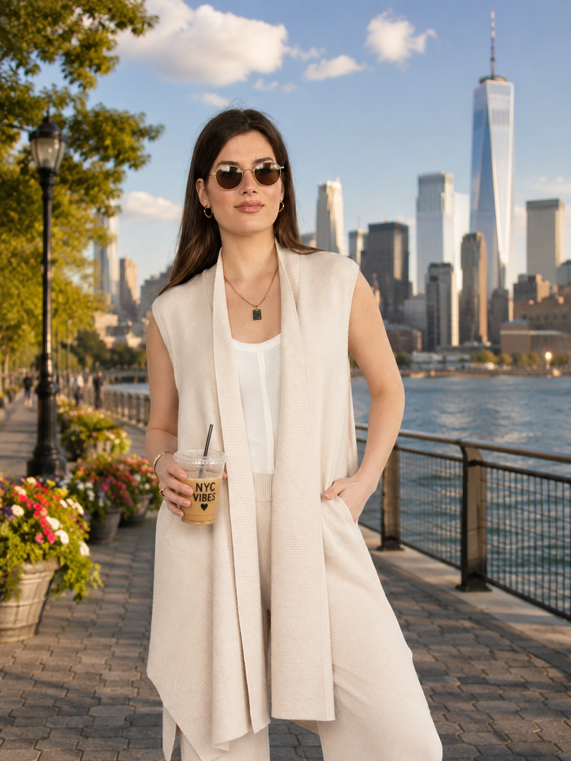 Women 's Sleeveless  Cardigan in Cream