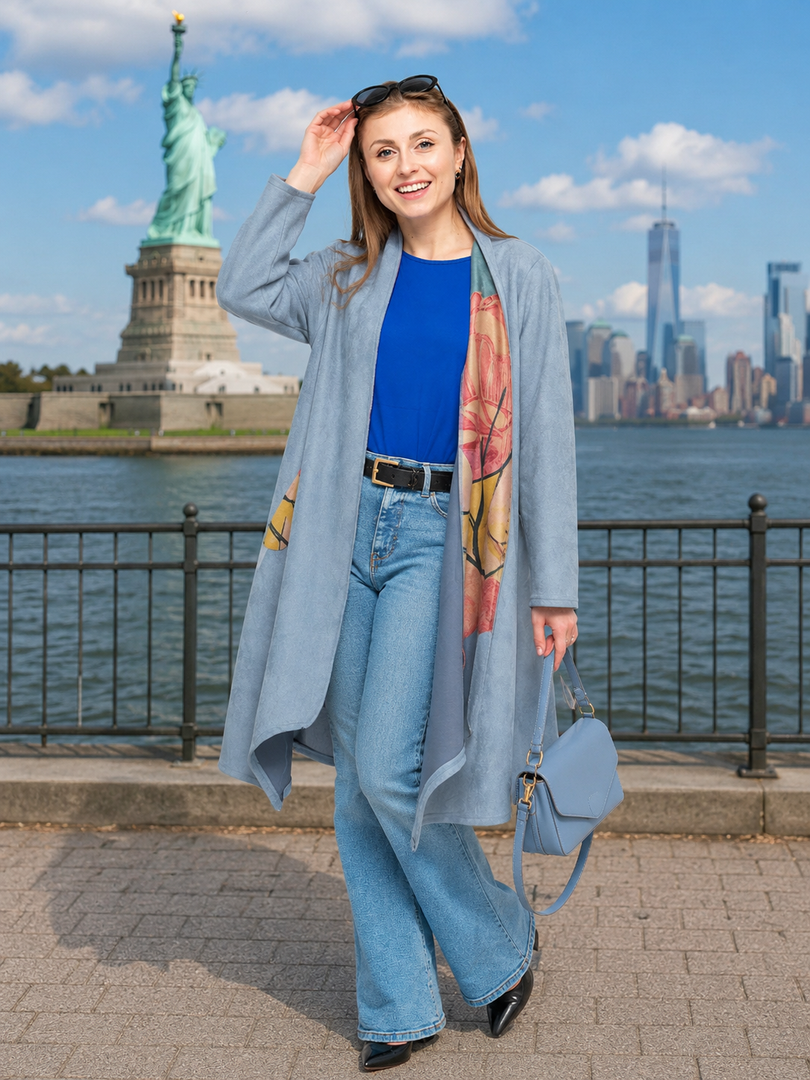 Solid Light Blue Long Cardigan