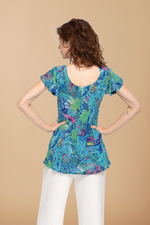 Load image into Gallery viewer, Cap Sleeves Turquois  Floral Printed 2 in 1 Reversible Top For Women - Nikky Apparels