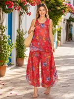 Load image into Gallery viewer, Semi-Long Red Floral Printed Reversible Pants set For Women