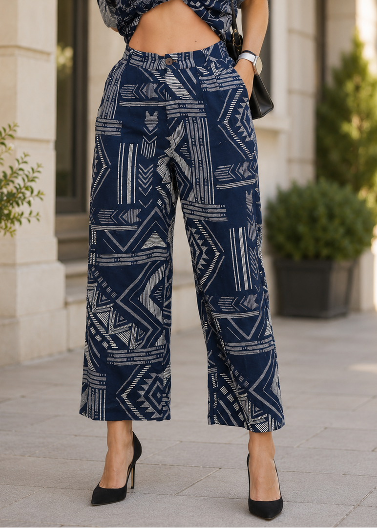Women Navy Printed Casual Pants for Effortless Style