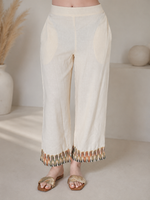 Load image into Gallery viewer, Women's Casual Pants Beige with Tonal Embroidery on Leg Opening