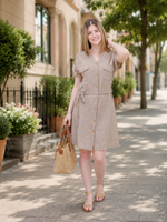 Load image into Gallery viewer, Women  Short Sleeves ,V Neck  Dress in Taupe