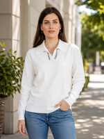 Load image into Gallery viewer, Women  Sweater  in White , Casual long Sleeve Polo V Neck
