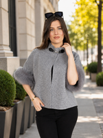 Load image into Gallery viewer, Women Short Sweater  Coat in Light Grey , Open Front with Stand Collar