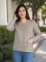 Load image into Gallery viewer, Women Short Sweater  Jacket  in Fawn , Buttons Down Fringes Tassel and Crew Neck (Copy)