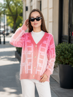 Load image into Gallery viewer, Women Cardigan Sweater in Pink Plaid Print