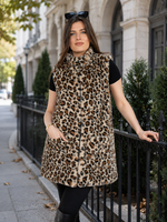 Load image into Gallery viewer, Reversible Faux Fur Long Vest  In  Leopard Print
