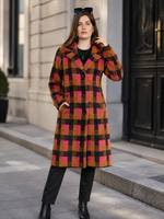Load image into Gallery viewer, Long Coat  in Brown and Pink Black Plaid Print