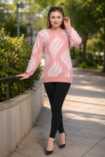Load image into Gallery viewer, Sweater  in Pink and White Feather Printed