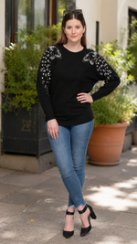 Load image into Gallery viewer, Sweater with Sequin on Shoulder in Black