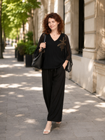 Load image into Gallery viewer, Wide Sleeves Black Top with golden  decorating sequins For Women