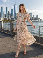 Load image into Gallery viewer, Flared Short Sleeves Apricot Floral Dress for Effortless Style