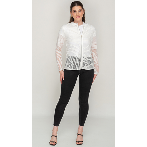Sleeve Lace White Colored Zipper Top For Womens