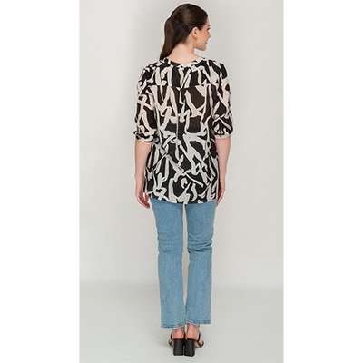 Black And White Printed , Half Button Top For Womens