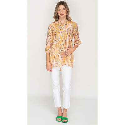 Yellow Patterned Printed Short Casual Top For Womens
