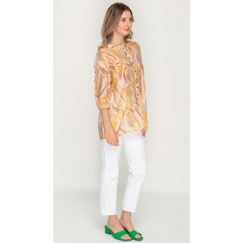 Yellow Patterned Printed Short Casual Top For Womens