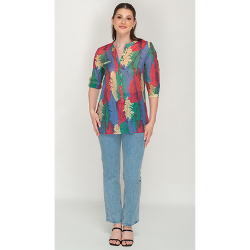 Leaf Patterned Button Top For Womens