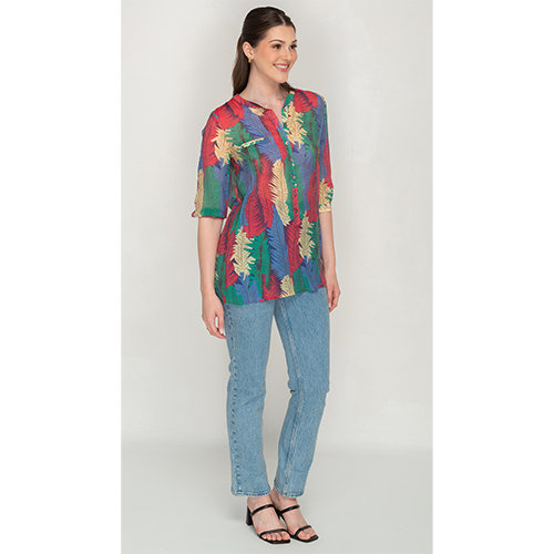 Leaf Patterned Button Top For Womens