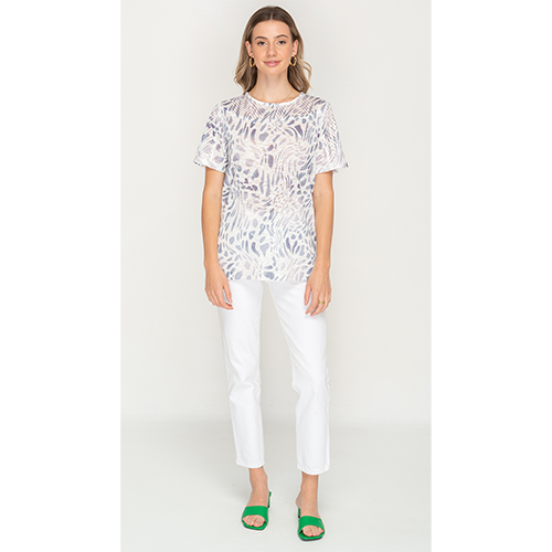 White Printed Mesh Top for Women - Nikky Apparels