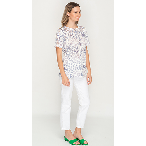 White Printed Mesh Top for Women - Nikky Apparels