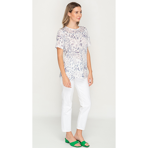 White Printed Mesh Top for Women
