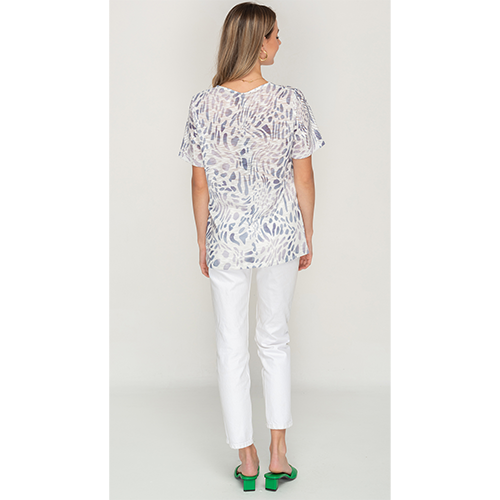 White Printed Mesh Top for Women - Nikky Apparels