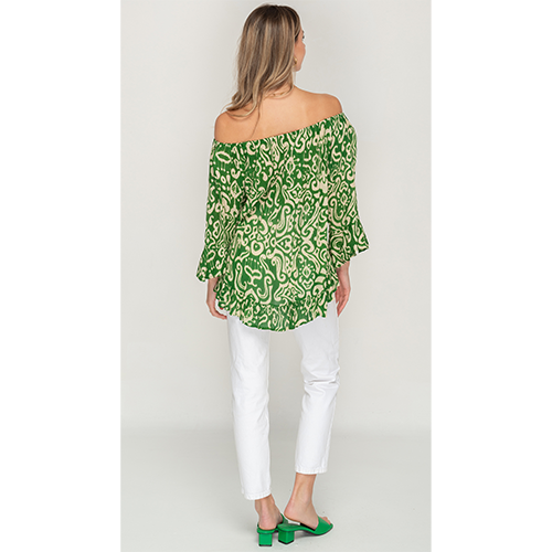 Long Sleeve Off-Shoulder Green Printed Dress For Women