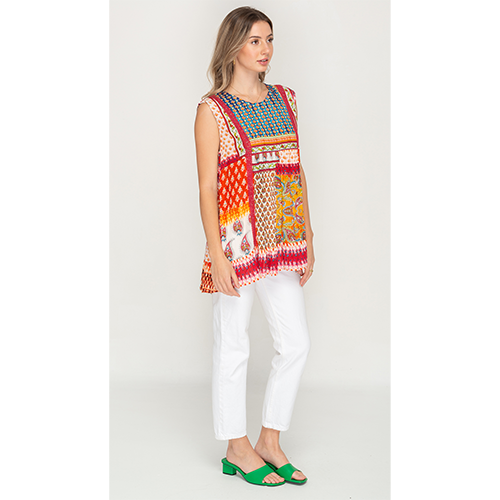 Sleeve Less Colorful Print Short Top Dress For Women