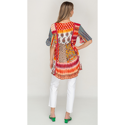 Short Sleeve Multicolor Printed Tunic Dress For Women