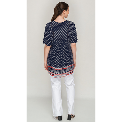 Sleeve Less Navy Blue Printed Tunic Dress For Women