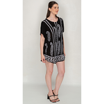 Load image into Gallery viewer, Short Sleeves Summer-Friendly Black Printed Umbrella Dress for Women