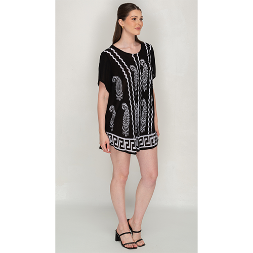 Short Sleeves Summer-Friendly Black Printed Umbrella Dress for Women