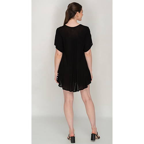 Short Sleeves Summer-Friendly Black Printed Umbrella Dress for Women