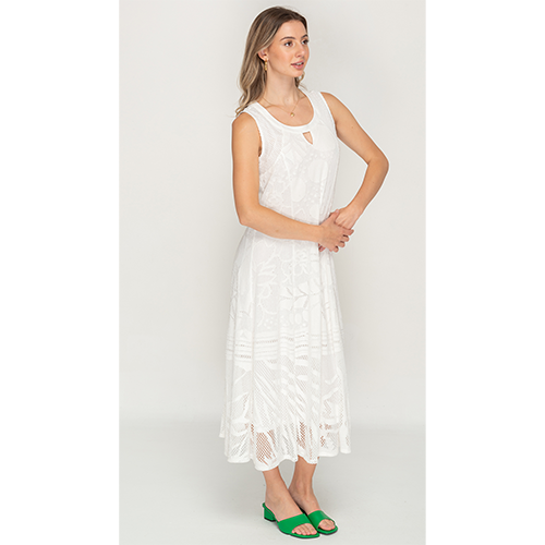 Sleeveless Lace White Colored Long Dress For Womens