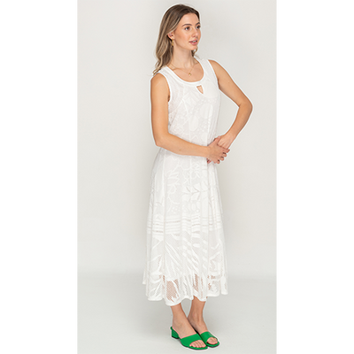 Sleeveless Lace White Colored Long Dress For Womens